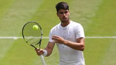 Imagen de Carlos Alcaraz en la hierba de Wimbledon en el 2024