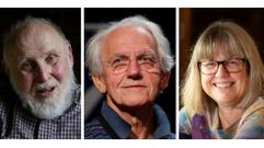 Os tres premiados co Nobel de Fsica no 2018, o estadounidense Arthur Ashkin, o francs Gerard Mourou e a canadense Donna Strickland2018