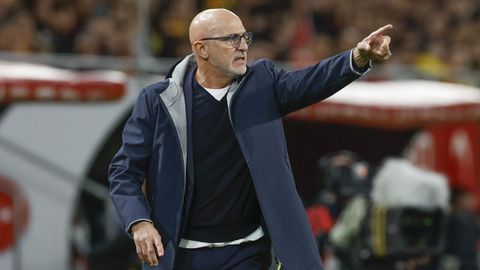 Luis de la Fuente dando instrucciones durante un partido de la selecci&oacute;n espa&ntilde;ola.