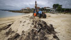 Imagen de archivo de una limpieza de algas arrastradas por el viento en la playa de Carragueiros.