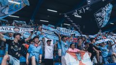 Imagen de los aficionados desplazados a Ponferrada al partido de ida de la final