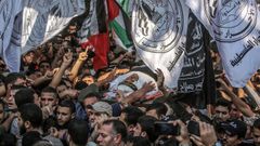 Multitudinario funeral por el comandante de la Yihad Isl�mica, Baha Abu al-Ata, asesiando por Israel