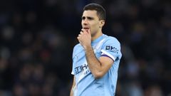 Rodri, con gesto serio durante un partido con el Manchester City.