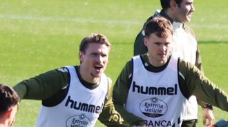 Carl Starfelt y Williot Swedberg, en un entrenamiento con el Celta.