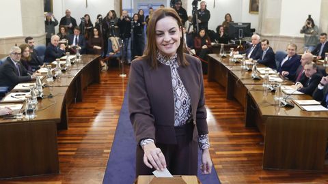La nueva presidenta de la Diputaci�n, Carmela L�pez, votando en la sesi�n de investidura