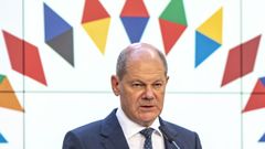 Olaf Scholz, ayer en Praga.
