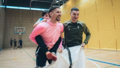 Ionut Andrei Radu y Ferran Jutgl�, durante una actividad del Celta esta temporada.