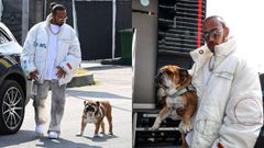 El piloto Lewis Hamilton acompaado de su mejor amigo Roscoe