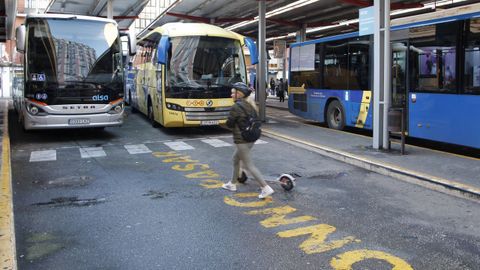 Autobuses aparcados en la estacin de Gijn este lunes durante la primera jornada de huelga general de conductores en demanda de la ampliacin de la jubilacin anticipada por el riesgo en el trabajo en el sector