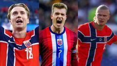 Kristian Thorstvedt, Alexander Sorloth y Erling Haaland, jugadores de la selecci�n de Noruega
