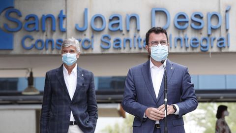 El presidente de la Generalitat, Pere Aragonès, este lunes tras una visita al hospital de Sant Joan Despí, en Barcelona