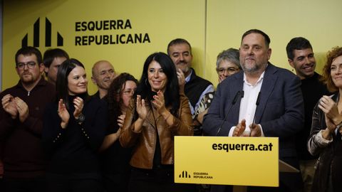 Junqueras, la noche del sbado en la sede de ERC en Barcelona.