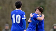 Gol Lucas Ahijado Jimmy Javi Mier Vetusta Real Union Requexon.Lucas Ahijado y Jimmy celebran el primer gol ante el Real Uni�n