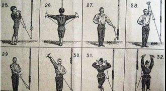 Una ilustraci&oacute;n pr&aacute;ctica de ejercicios con la polea  La Suprema  que se anunciaba en la Voz a finales del XIX