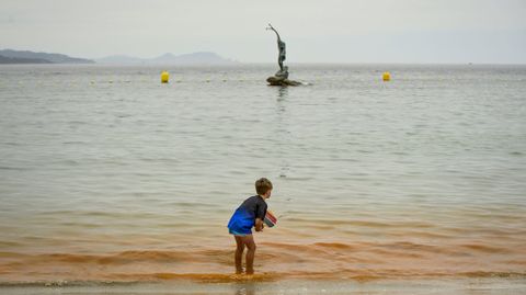 La �purga del mar� ti�e Silgar, en Sanxenxo, de color naranja