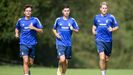 Carlos Hernndez, Marco Sangalli y Rafa Mjica, durante el entrenamiento de esta maana en El Requexn