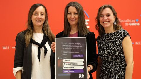 Paloma Castro, Lara M�ndez y Natalia Gonz�lez presentando la campa�a socialista para el D�a de la Mujer