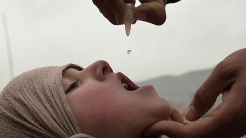 Un m�dico suministra una vacuna contra la polio a una ni�a