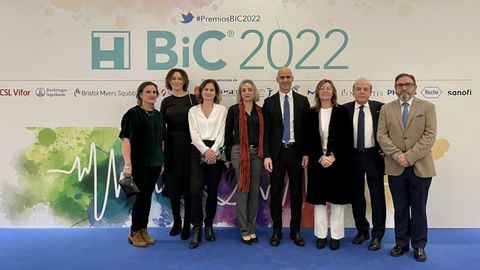 Trabajadores y directivos del área sanitaria de Pontevedra y O Salnés, este miércoles, en Madrid, para recoger los tres premios nacionales Best in Class