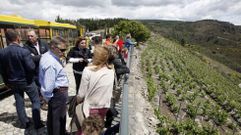 Turistas en uno de los miradores de Regina Viarum, una de las bodegas de la Ribeira Sacra que est� preparada para recibir visitantes 