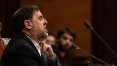 El exvicepresident de la Generalitat y preso del 'Procs', Oriol Junqueras, declara ante la Comisin de Investigacin de la aplicacin del 155 en Catalunya, en el Parlament de Catalunya el pasado enero