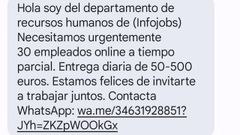 Captura de uno de los SMS que utilizan de cebo para la estafa.