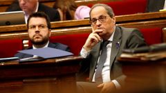 Quim Torra y Pere Aragons, en el Parlamento cataln a principios de marzo