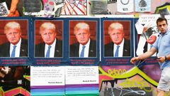 Carteles en los que se mezclan los rasgos de Boris Johnson y Donald Trump en las calles de Londres