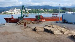 Carga de eucalipto con destino Islandia en el puerto comercial de Ribadeo