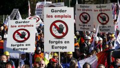 En la manifestaci�n de ayer en Bruselas participaron trabajadores del acero de toda Europa. 