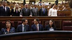 La portavoz del PSOE, Adriana Lastra; los presidentes del PP y Cs; Pablo Casado y Albert Rivera; y la portavoz de Unidas Podemos en el Congreso, Irene Montero, en el Congreso.