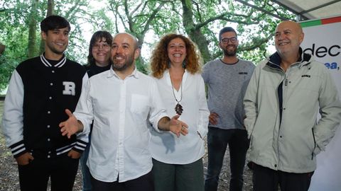 El portavoz de En Marea, Luís Villares, y la viceportavoz, Ana Seijas, durante el acto de En Marea, centrado en el ecologismo y en el feminismo.