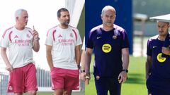 Jos� Mourinho (izquierda) y Hansi Flick (imagen de la derecha), junto a sus ayudantes.