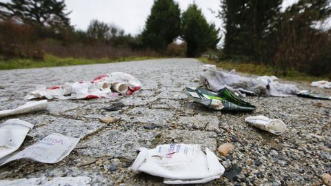 Basura esparcida por el suelo a la altura del hito que marca el kil�metro 103,753. 