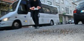 Un agente de la Polic�a Local saca una foto de las abejas en el charco de miel momentos antes de que llegasen los bomberos
