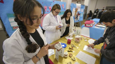 Alumnado del ciclo de� Pr�tesis Dentales mostraban moldes dentales y ortodoncias con pr�tesis.