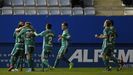 Gol Real Oviedo Lorca Rocha Mossa Johannesson Carlos Hernandez Linares Horizontal.Los futbolistas del Real Oviedo celebral el gol de Rocha