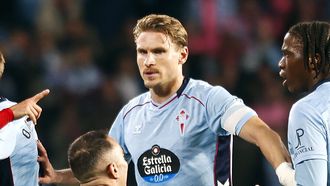 Carl Starfelt, durante el partido entre Celta y Rayo Vallecano de este domingo.