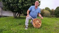 Jos Manuel Carreira muestra un cesto de nscalos recogido esta semana en los montes de A Picota
