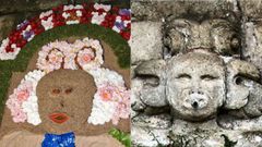 Foto de la alfombra realizada en Vedra, que representa una fuente del pazo de Ribadulla 
