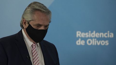 El presidente de Argentina, Alberto Fernndez, en una comparecencia en la la residencia presidencial de Olivos