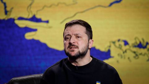 Zelenski, el martes durante la rueda de prensa en Kiev.