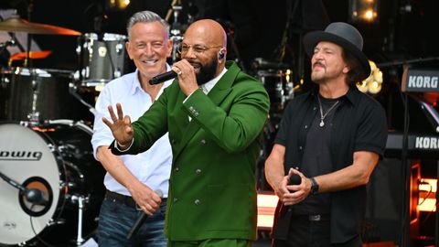 Bruce Springsteen,  Musician Common y Eddie Vedder, en el Centro Presidencial Obama de Chicago