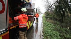 Bomberos de Ferrol quitando un �rbol ca�do en la carretera de la parcelaria de Mandi�