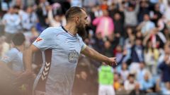 Borja Iglesias, celebrando un dos seus goles ao Valencia.
