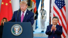 Xi Jinping aplaude a Donald Trump durante su intervenci�n en la Casa Blanca