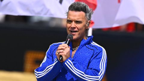 Robbie Williams durante su actuaci�n en la final del Mundial el pasado domingo