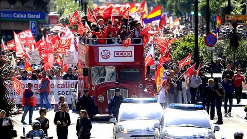 Primero de Mayo en Vigo.Concentracin de trabajadores de CC.OO. y UGT el Primero de Mayo en Vigo