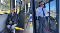 Araceli Bello, usuaria, y Jos� Manuel Garc�a, uno de los conductores de los autobuses del servicio especial. 