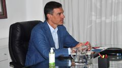 El presidente Pedro S�nchez, hoy en Lanzarote, durante la reuni�n de seguimiento del dispositivo de repatriaci�n del contingente espa�ol en Afganist�n.